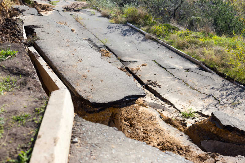 A road devastated by an earthquake